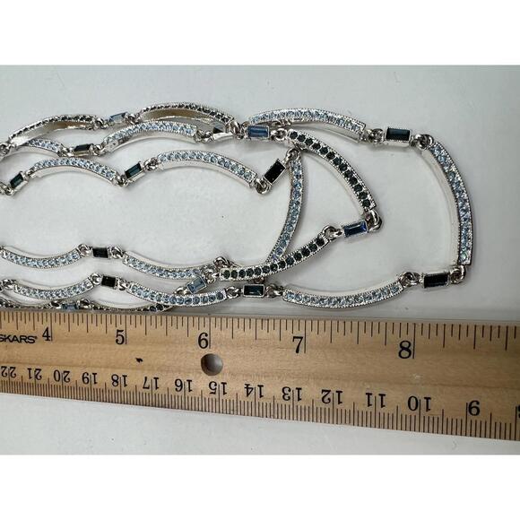 Napier Triple Strand Silver Tone Necklace with Blue and Black Rhinestones  E4 - Picture 8 of 8